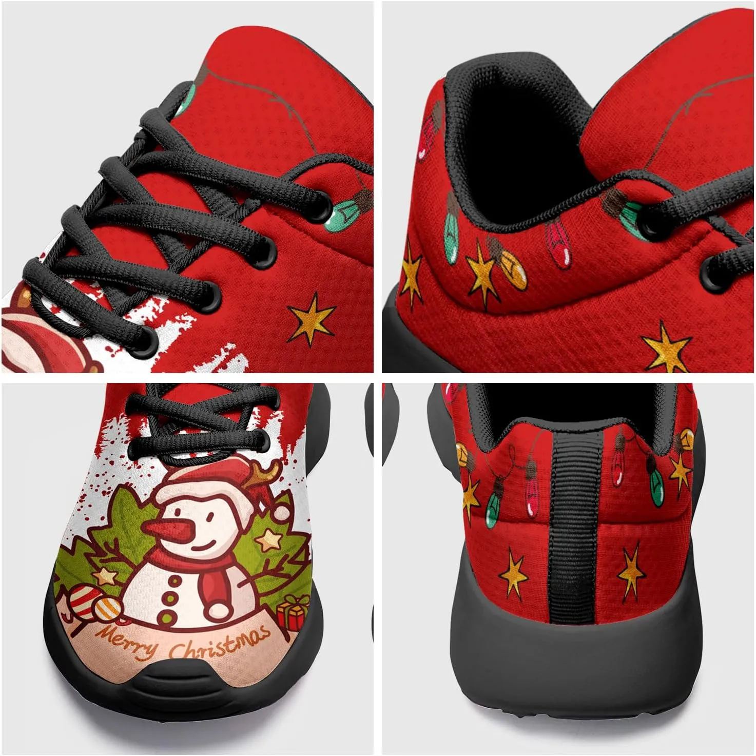 Custom Christmas Walking Sneakers, Snowman Design, Comfortable Lightweight Running Shoes, Festive Holiday Footwear for Women