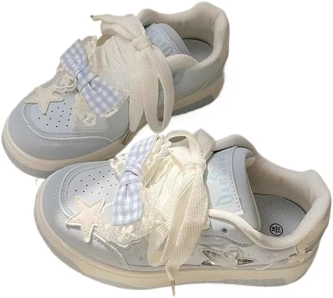 Cute Bow Sneaker Y2K Aesthetic Star の Dopamine Colorful Outfits Chunky Sneaker Vibrant Color Block Japanese Kawaii Women's Shoes for Summer Casual Beach Travel Wear