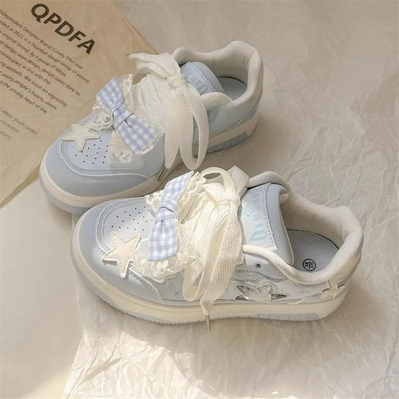 Cute Bow Sneaker Y2K Aesthetic Star の Dopamine Colorful Outfits Chunky Sneaker Vibrant Color Block Japanese Kawaii Women's Shoes for Summer Casual Beach Travel Wear