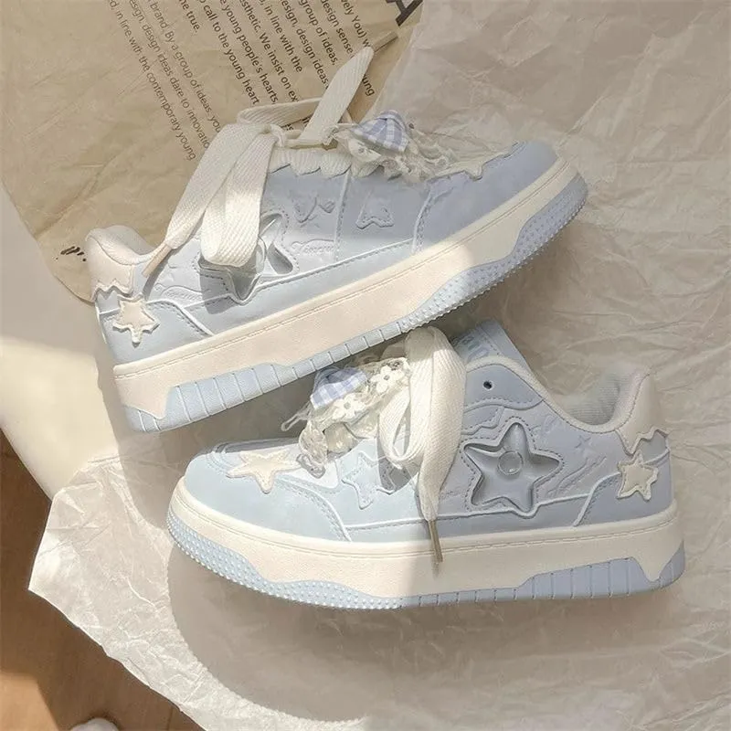 Cute Bow Sneaker Y2K Aesthetic Star の Dopamine Colorful Outfits Chunky Sneaker Vibrant Color Block Japanese Kawaii Women's Shoes for Summer Casual Beach Travel Wear