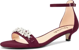 DearOnly Womens Low Kitten Heel Peep Open Toe Ankle Strap Sandals Rhinestone Crystal Buckle Office Summer Dress 1.4 Inches Heels