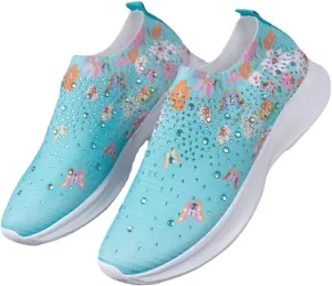 DESESE Women's Rhinestone Stretch Casual Breathable Sneakers Fashion Mesh Walking Shoe Slip-on Loafers