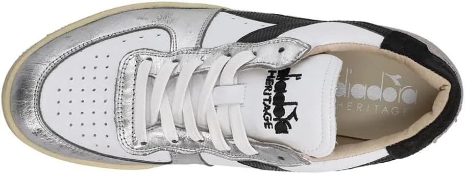 Diadora Mens Mi Basket Low Metal Used Lace Up Sneakers Shoes Casual - White
