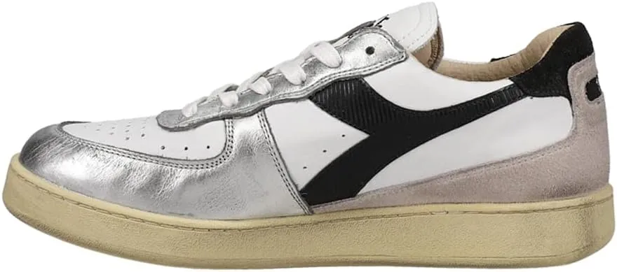 Diadora Mens Mi Basket Low Metal Used Lace Up Sneakers Shoes Casual - White