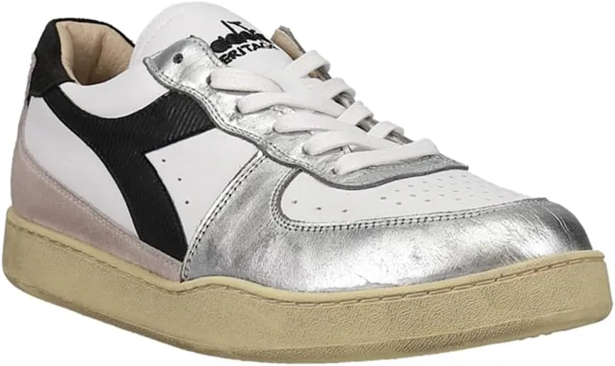 Diadora Mens Mi Basket Low Metal Used Lace Up Sneakers Shoes Casual - White