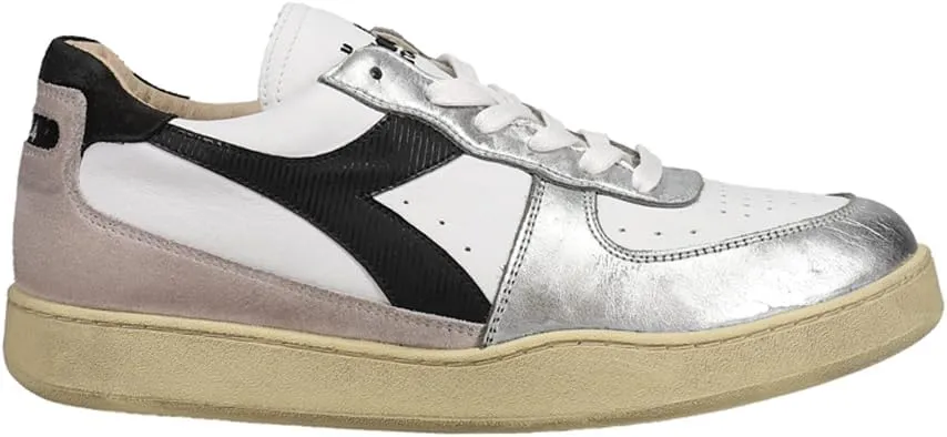 Diadora Mens Mi Basket Low Metal Used Lace Up Sneakers Shoes Casual - White