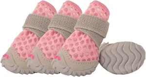 Dog Shoes for Small Dogs, Soft Mesh Dog Boots for Summer Hot Pavement, Outdoor Walking Running, Anti-Slip Dog Boots & Paw Protectors, Size 4, Pink
