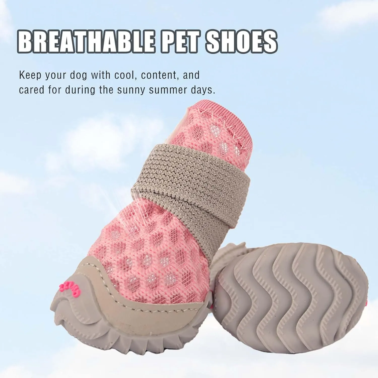 Dog Shoes for Small Dogs, Soft Mesh Dog Boots for Summer Hot Pavement, Outdoor Walking Running, Anti-Slip Dog Boots & Paw Protectors, Size 4, Pink