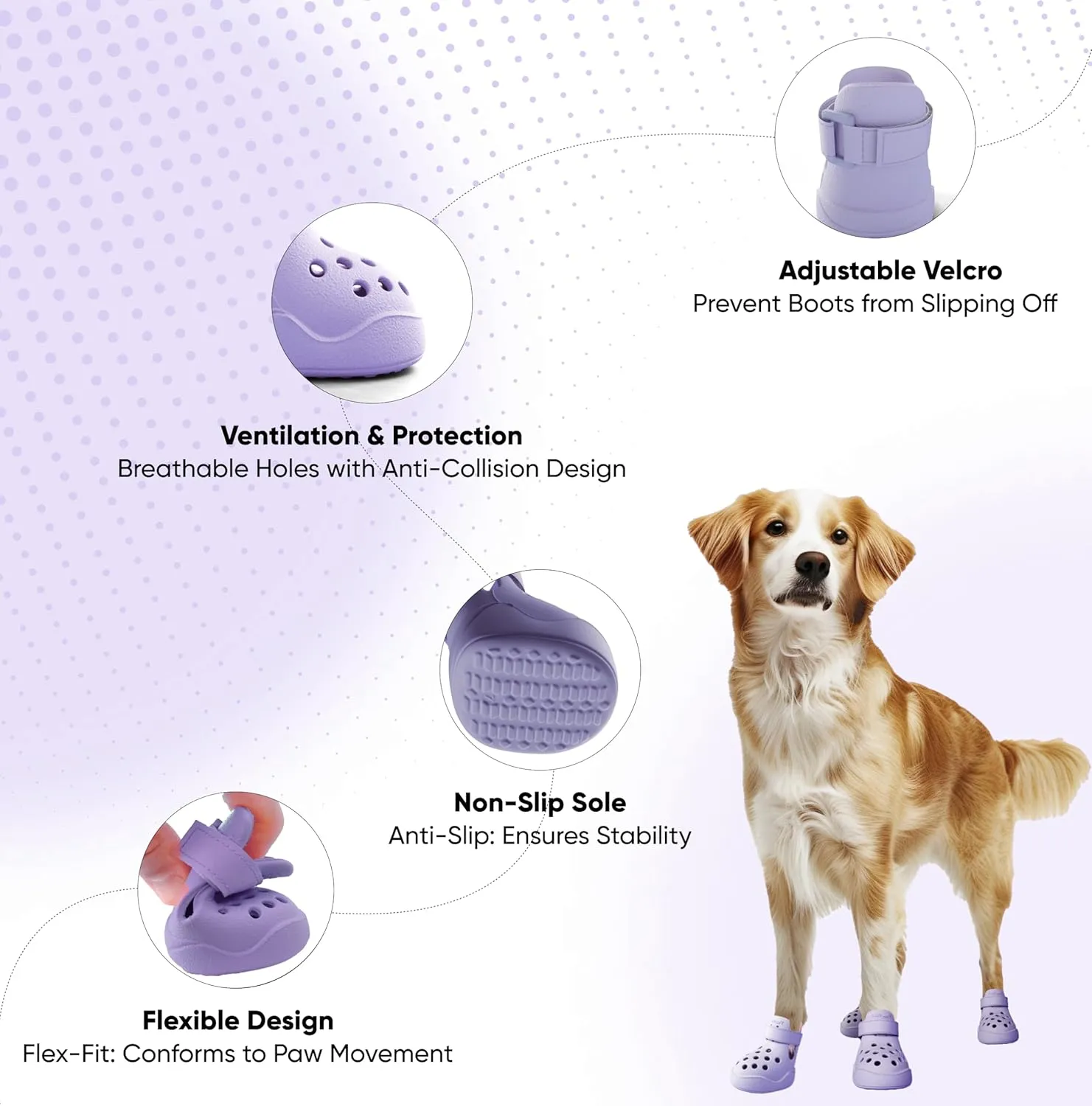 Dog Shoes: Non-Slip Waterproof Sandals for Hot Pavement & Winter, Breathable Perforated Boots, Large/Medium/Small Sizes, Ideal Paw Protector, Outdoor Clog Booties (Purple,Size 3: (2.24’’x1.85’’)(L*W))