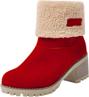 Dotmalls Boots Dotmalls Seniors' Chunky Heel Winter Boots Sherpa Lined Boots Comfortable Slip On Mid Chunky Heel Suede Snow Boots Warm Ankle Boots