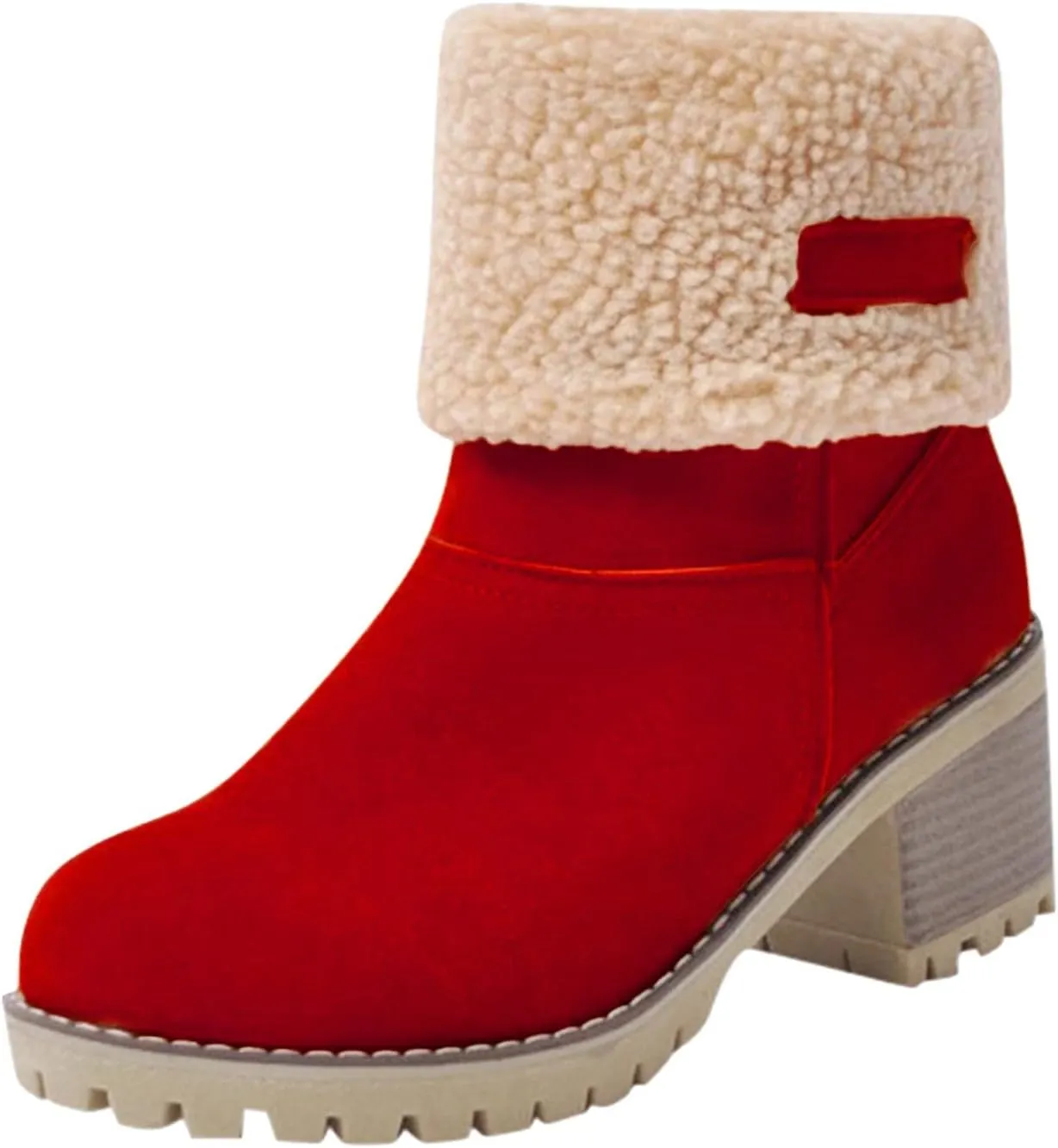 Dotmalls Boots Dotmalls Seniors' Chunky Heel Winter Boots Sherpa Lined Boots Comfortable Slip On Mid Chunky Heel Suede Snow Boots Warm Ankle Boots