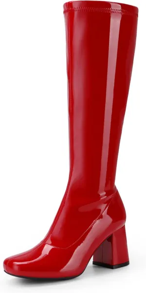 DREAM PAIRS Women's Gogo Boots, Square Toe Chunky Knee High Boots For Women