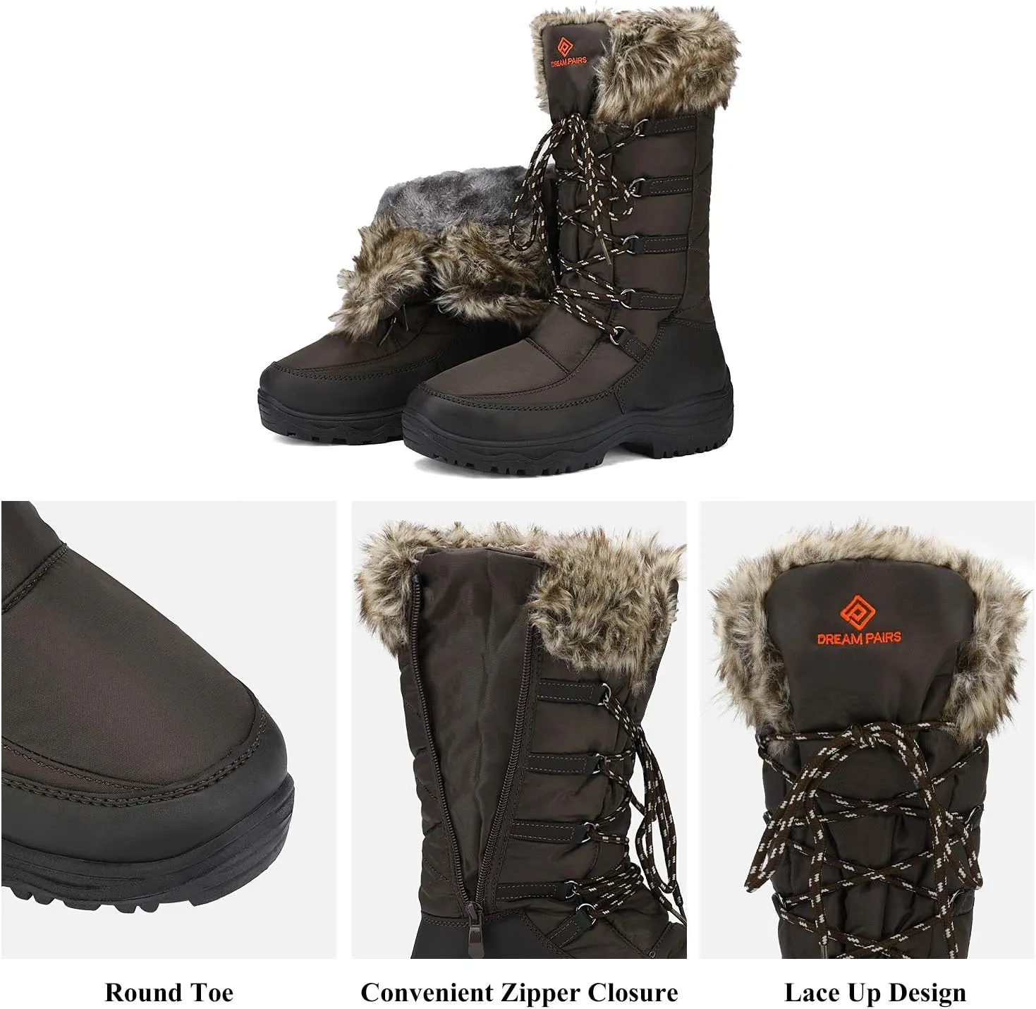 DREAM PAIRS Women's Warm Faux Fur Lined Mid-Calf Winter Snow Boots