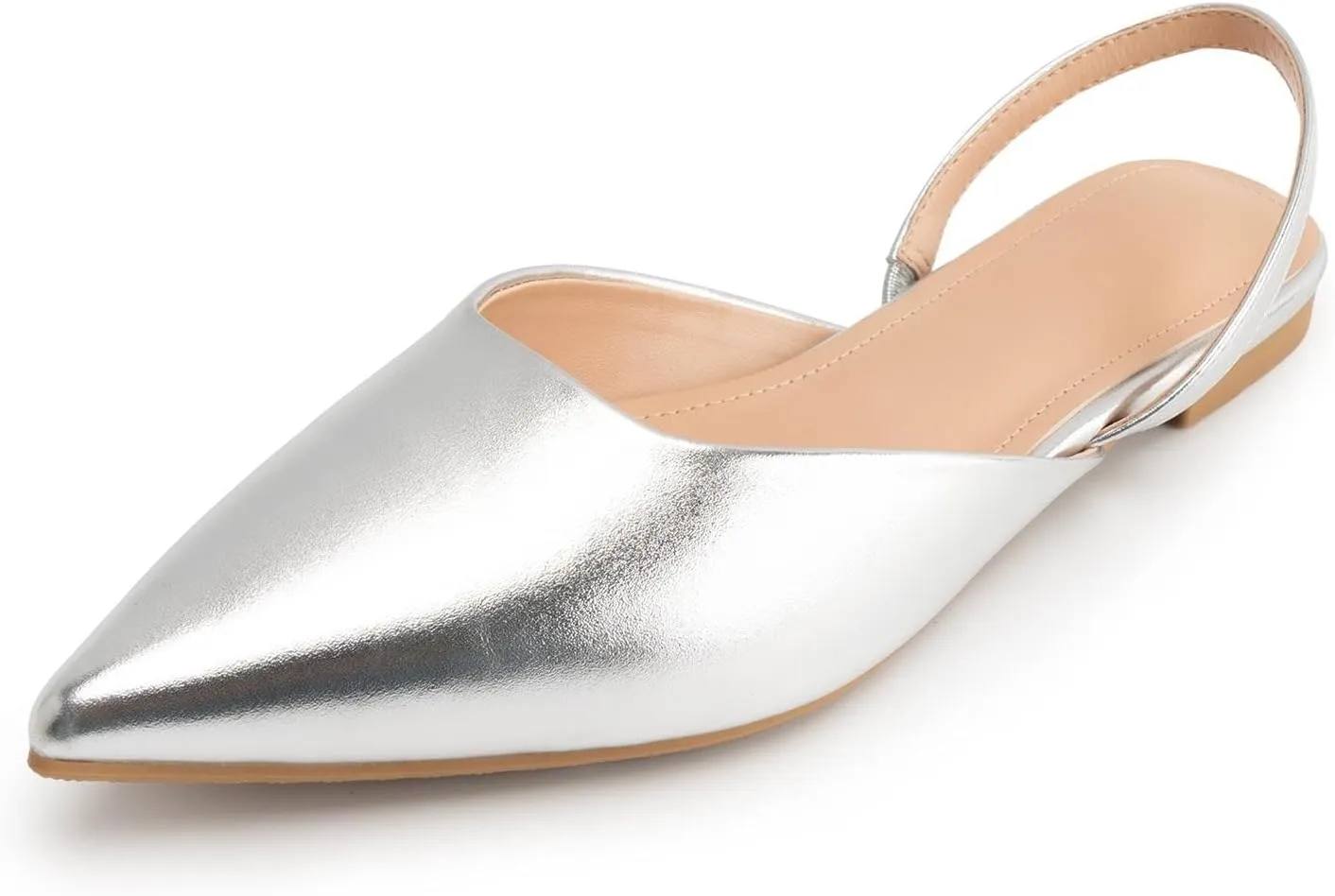 DREAMCIA White Slingback Flats for Women Pointy Toe Flats Slip On