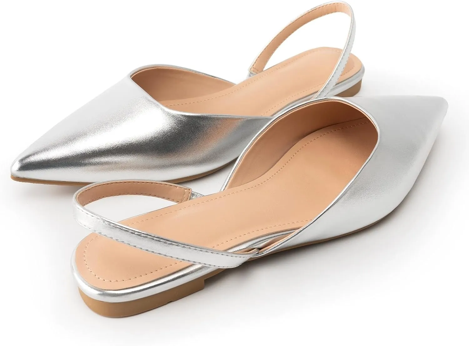 DREAMCIA White Slingback Flats for Women Pointy Toe Flats Slip On