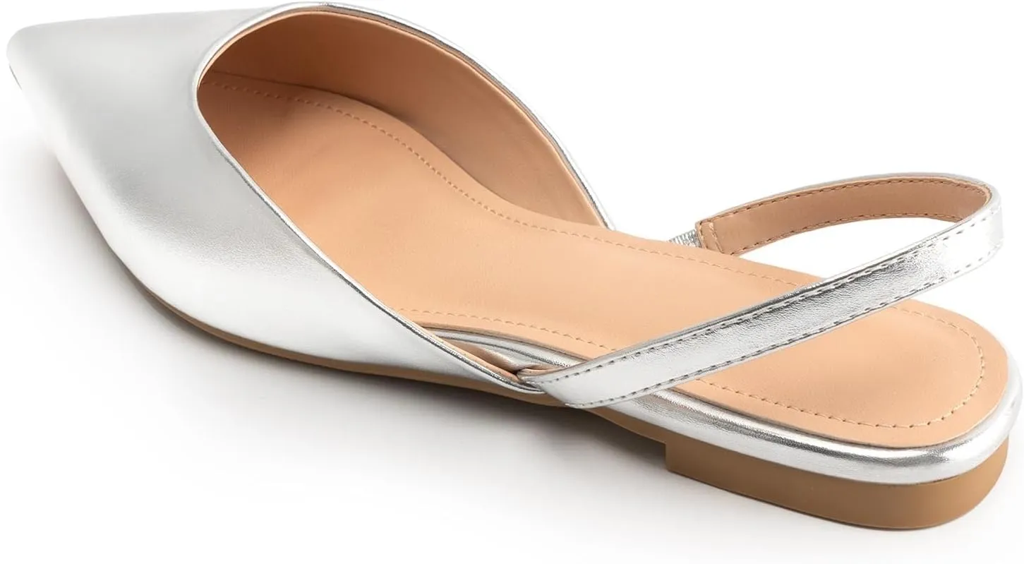 DREAMCIA White Slingback Flats for Women Pointy Toe Flats Slip On