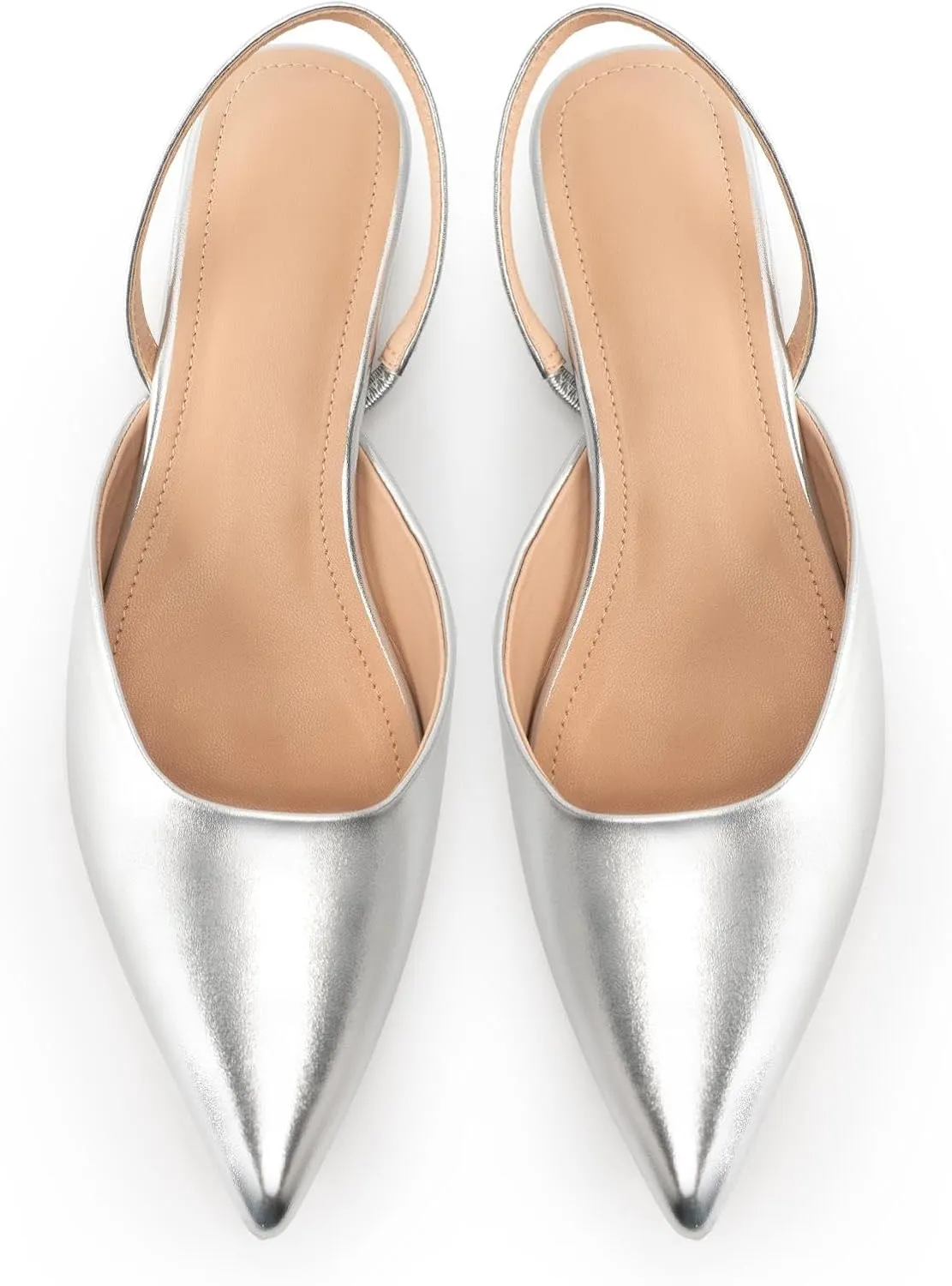 DREAMCIA White Slingback Flats for Women Pointy Toe Flats Slip On