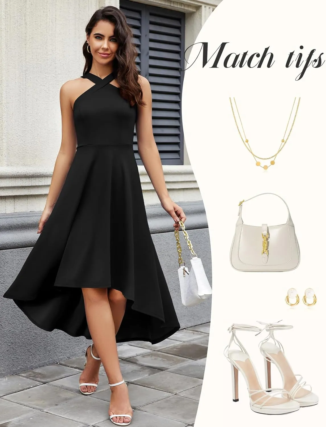 DRESSTELLS Women Cocktail Formal Dresses 2025 Summer Wedding Guest Halter High Low Party Dress