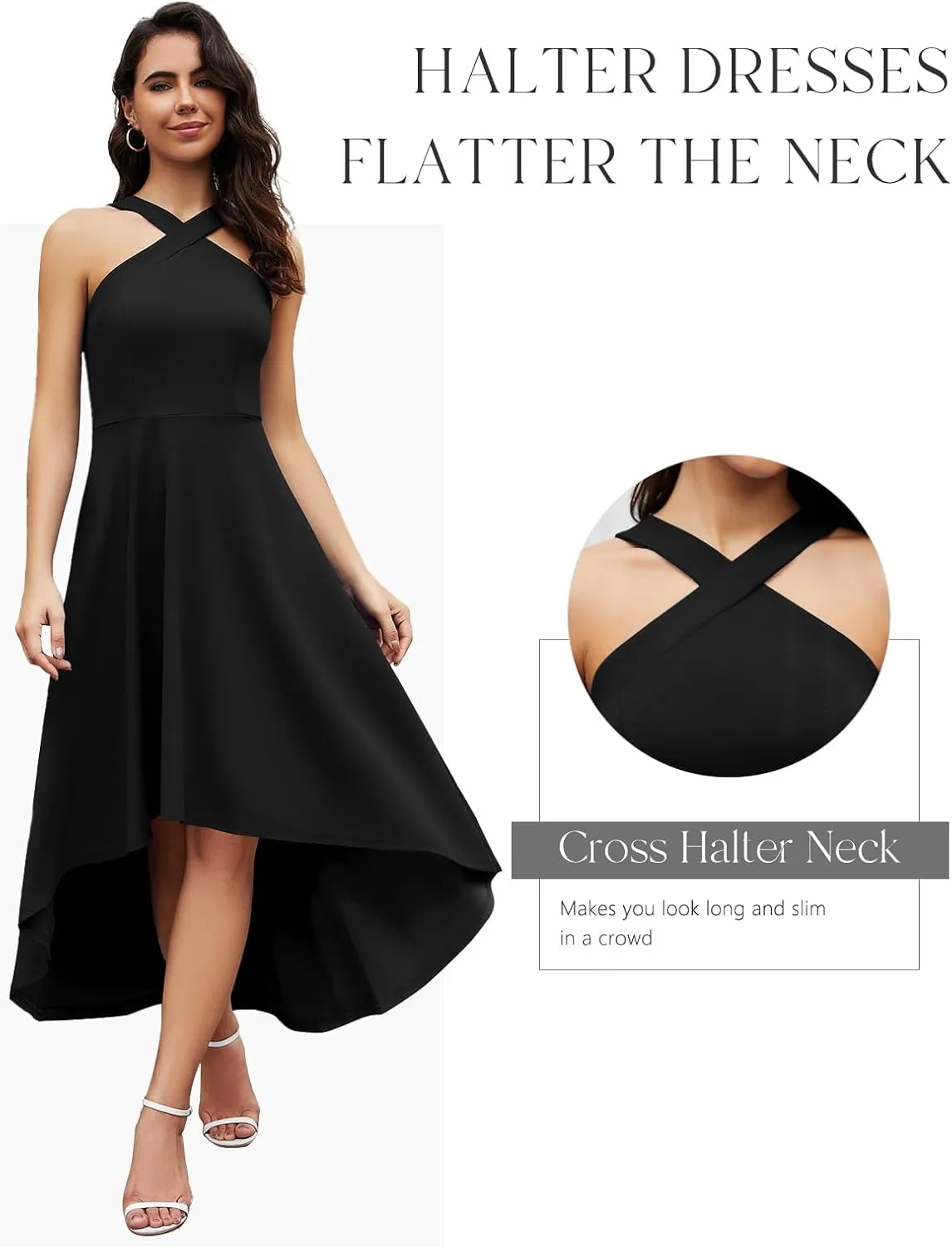 DRESSTELLS Women Cocktail Formal Dresses 2025 Summer Wedding Guest Halter High Low Party Dress