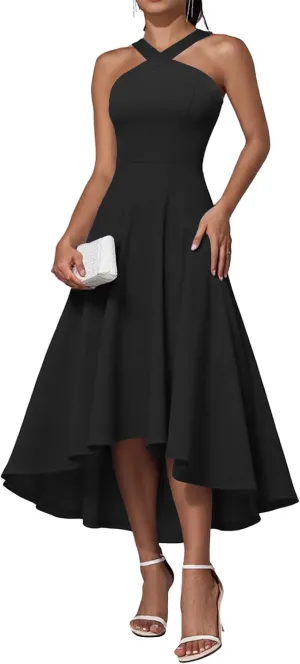 DRESSTELLS Women Cocktail Formal Dresses 2025 Summer Wedding Guest Halter High Low Party Dress
