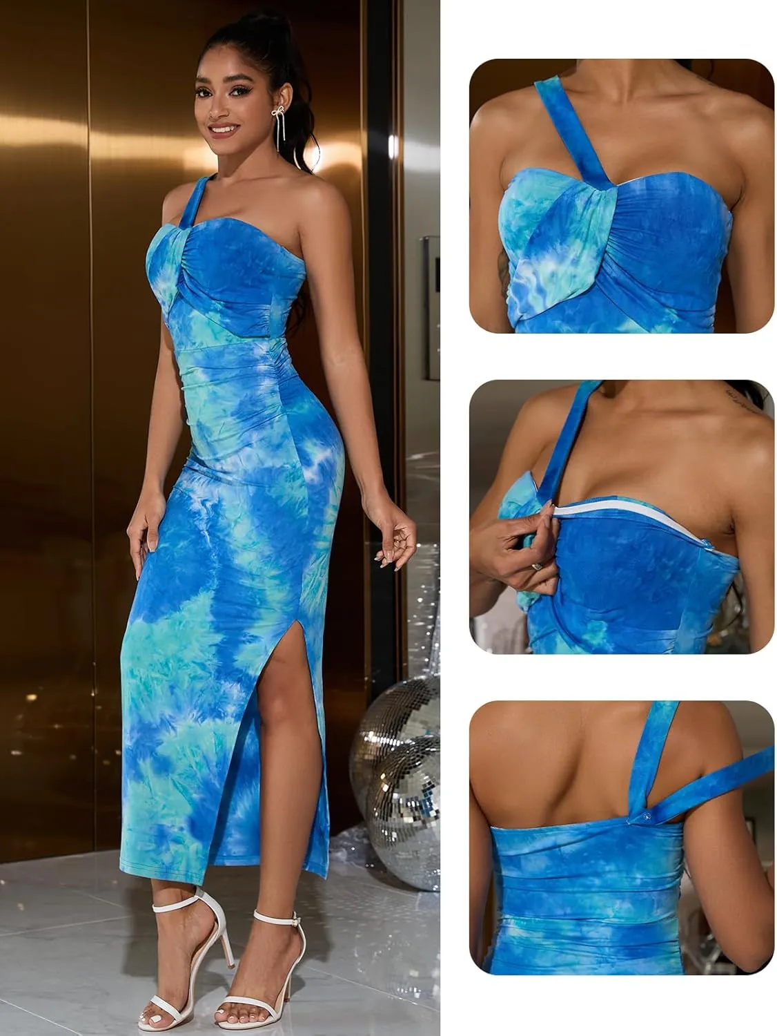DRESSTELLS Women's Summer Maxi Bodycon Floral Tie Dye Wedding Guest Backless Long Party Club Split Dresses