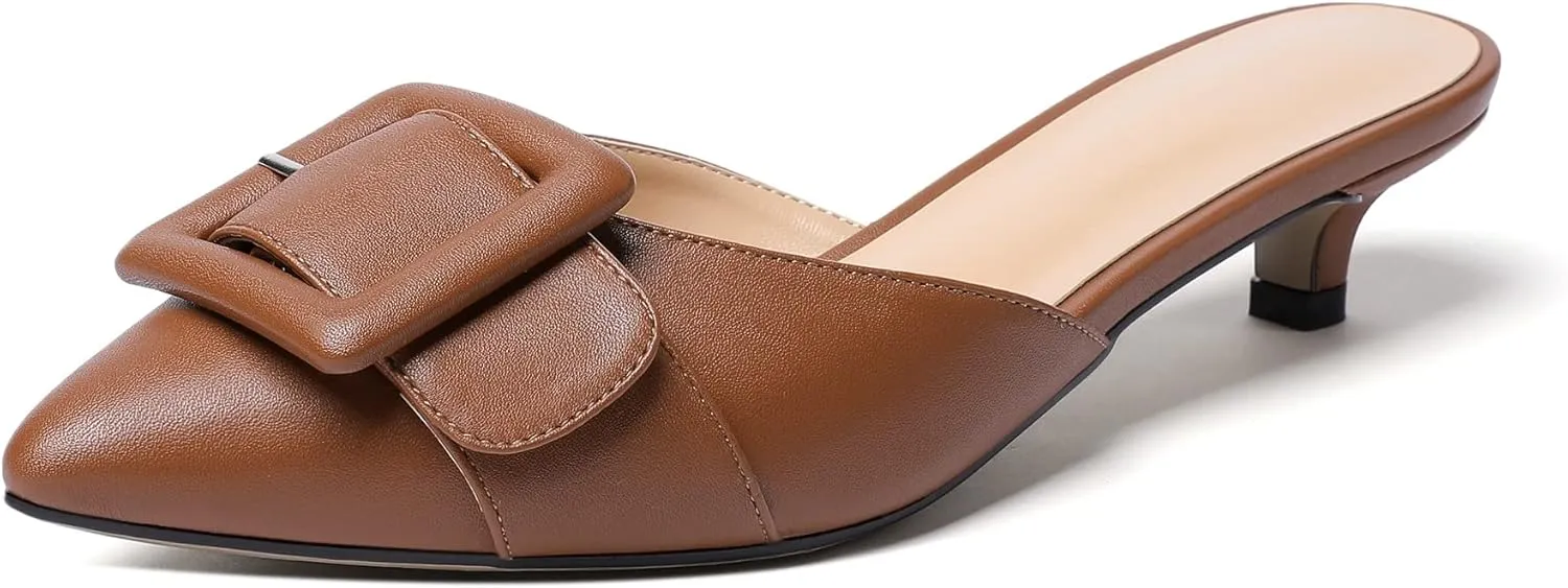 Eldof Women's Kitten Heel Sandals, Pointed Toe Low Heeled Mules, Slip On Low Heels Pump Slippers for Dress Wedding Ladies Shoes