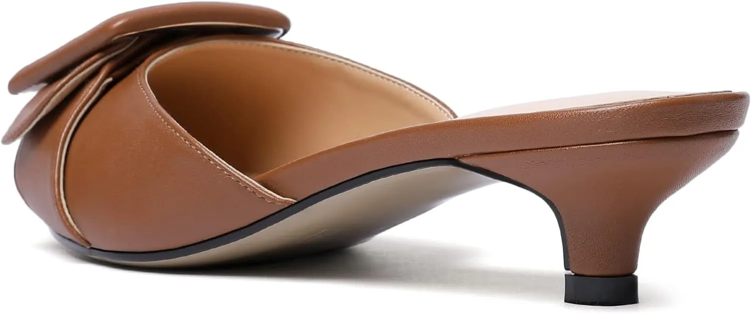 Eldof Women's Kitten Heel Sandals, Pointed Toe Low Heeled Mules, Slip On Low Heels Pump Slippers for Dress Wedding Ladies Shoes