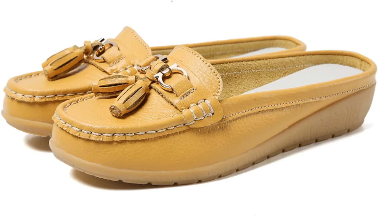 Eliogn Women's Leather Slip-On Loafers Fashion Breathable Lightweight Non-Slip Casual Slippers