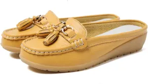Eliogn Women's Leather Slip-On Loafers Fashion Breathable Lightweight Non-Slip Casual Slippers