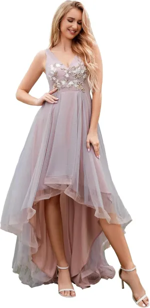 Ever-Pretty Women's Sexy V-Neck Sleeveless Empire Waist Flowy Applique Tulle Bridesmaid Dresses S0052