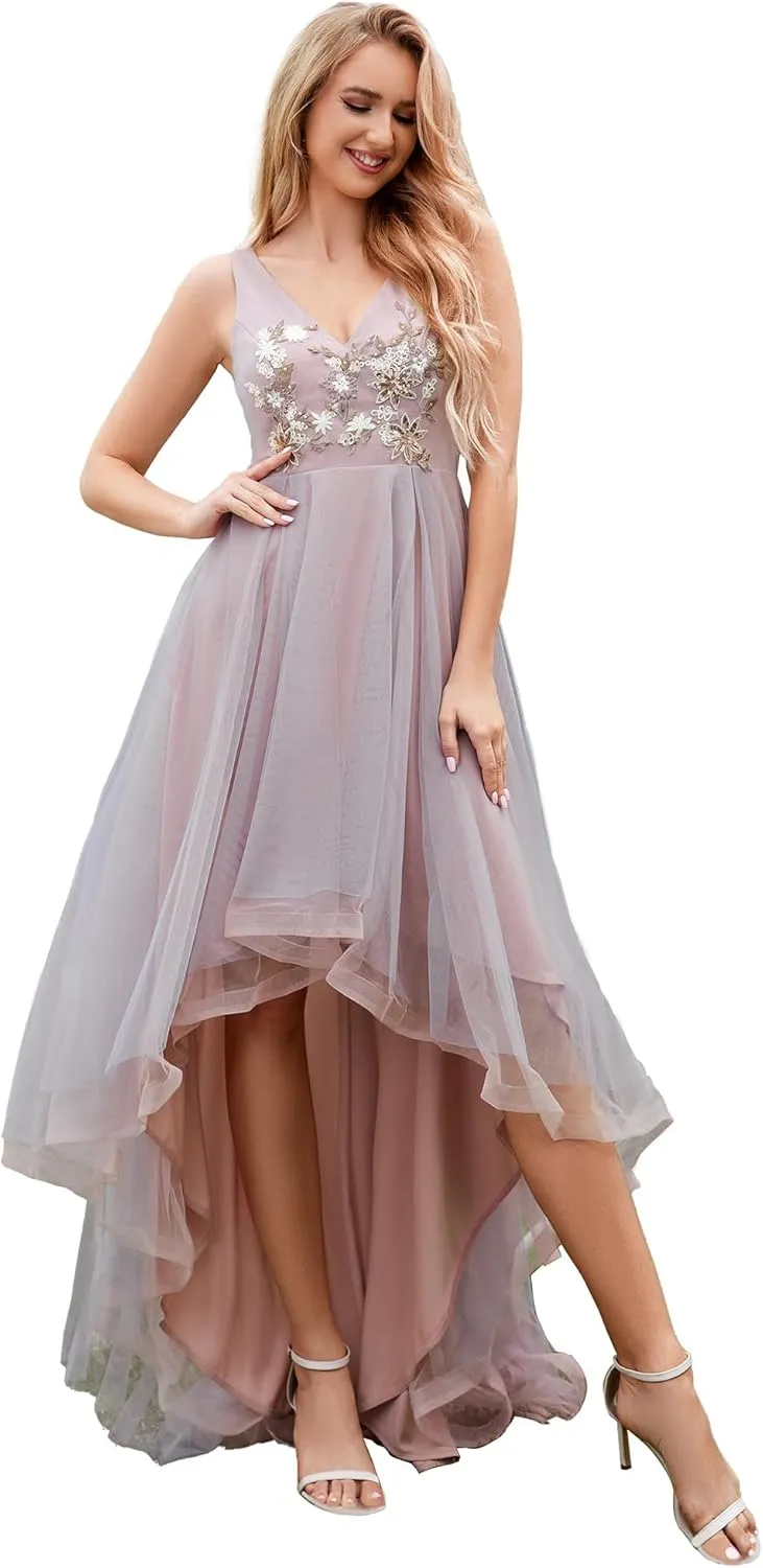 Ever-Pretty Women's Sexy V-Neck Sleeveless Empire Waist Flowy Applique Tulle Bridesmaid Dresses S0052