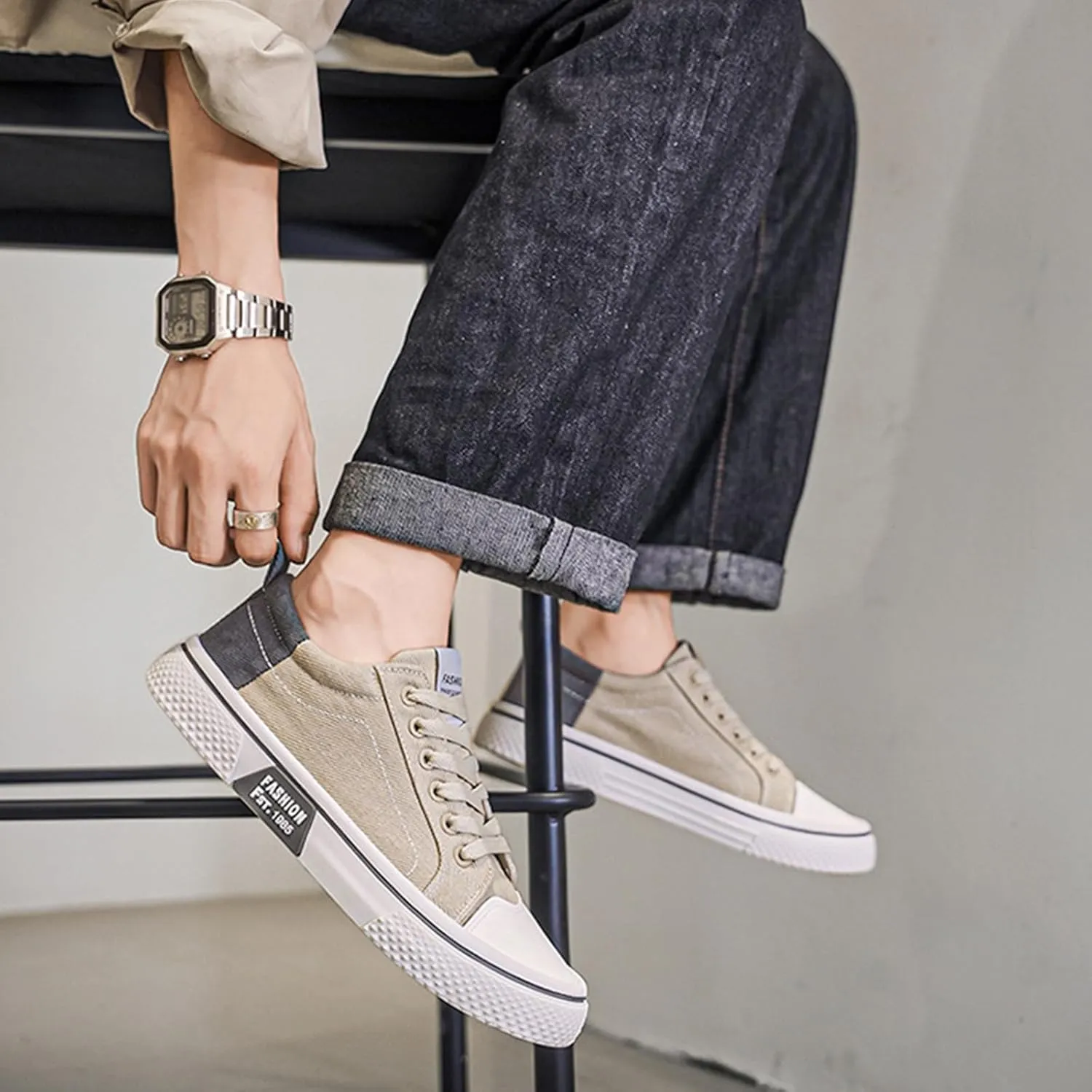 Fashion Men's Casual Canvas Sneakers - Classic Street Style Skateboarding Shoes, Low Top, Round Toe, Spring & Fall