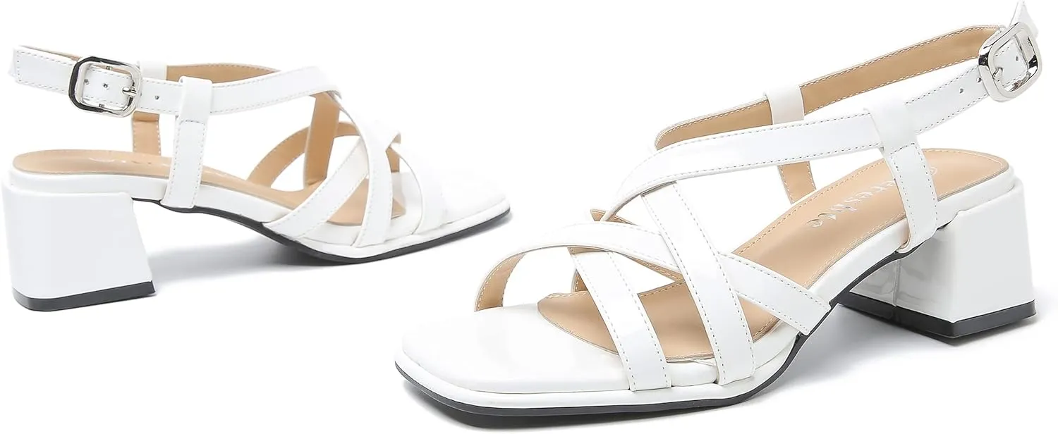 fereshte Women's Slingback Heeled Sandals Corss Straps Open Toe Strappy Low Block Heel Sandals