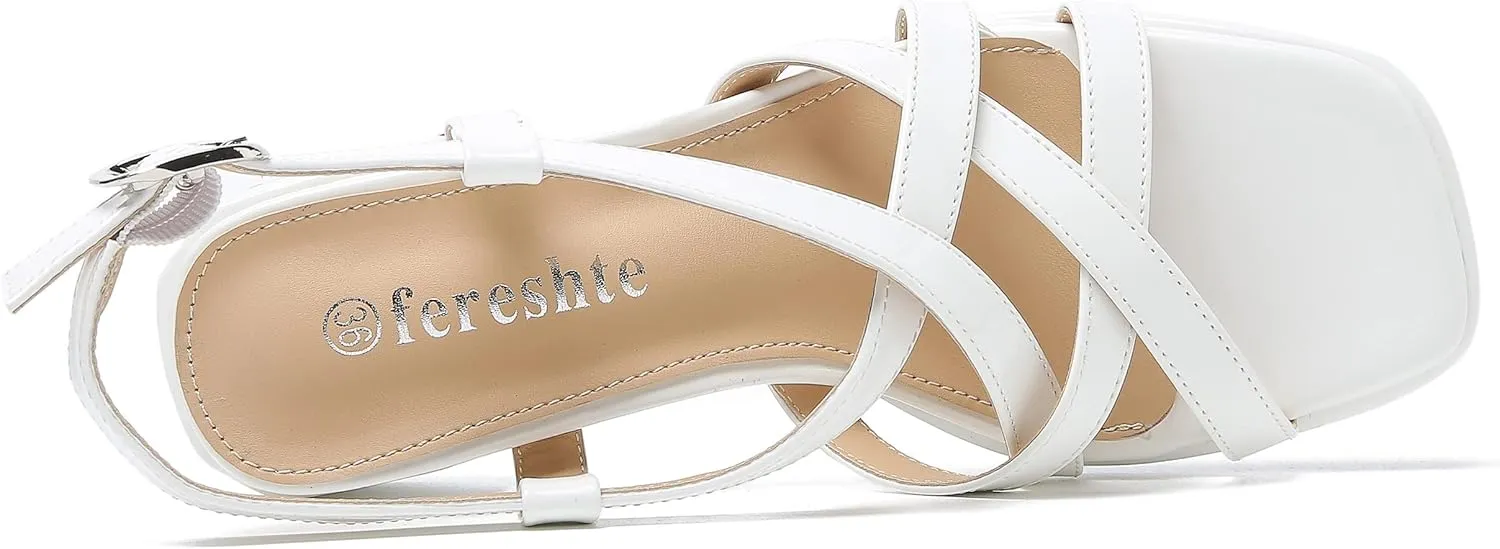 fereshte Women's Slingback Heeled Sandals Corss Straps Open Toe Strappy Low Block Heel Sandals