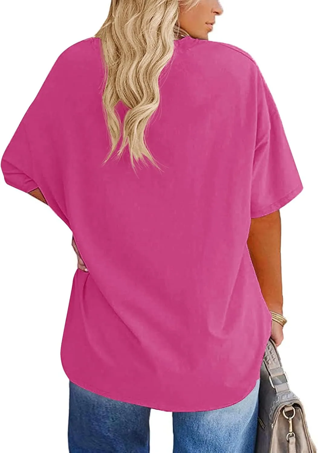 Fisoew Women's Plus Size T Shirts Oversized Tees Summer Half Sleeve Crew Neck Tunic Tops