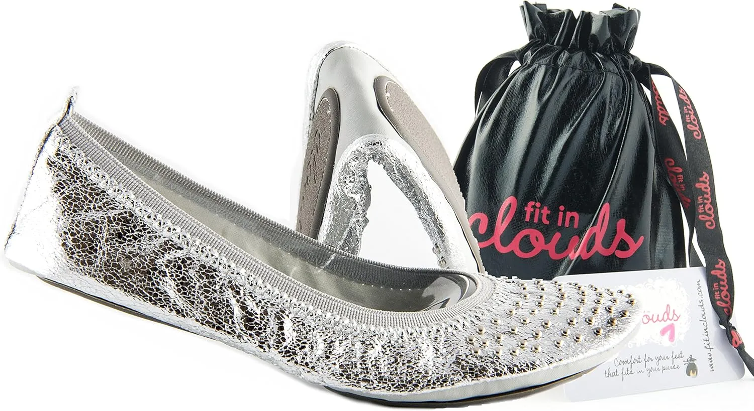 Fit in Clouds Stud Embellished Portable Foldable Ballet Flats with Carry Pouch