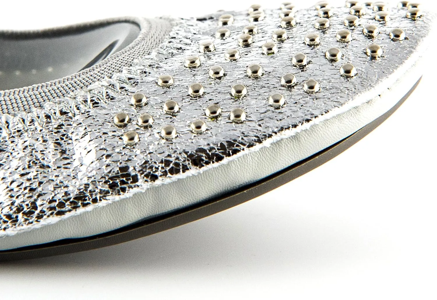 Fit in Clouds Stud Embellished Portable Foldable Ballet Flats with Carry Pouch