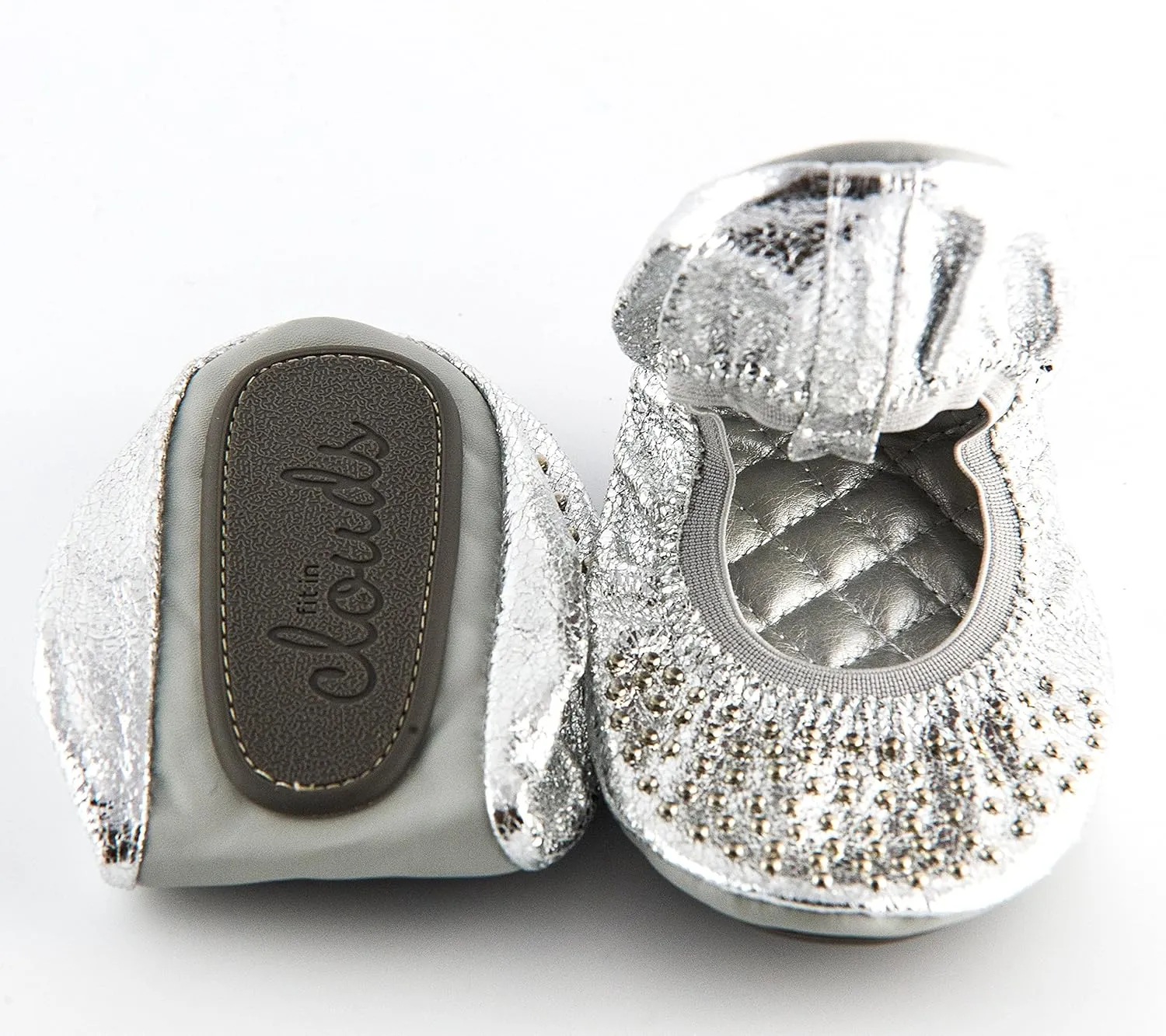 Fit in Clouds Stud Embellished Portable Foldable Ballet Flats with Carry Pouch