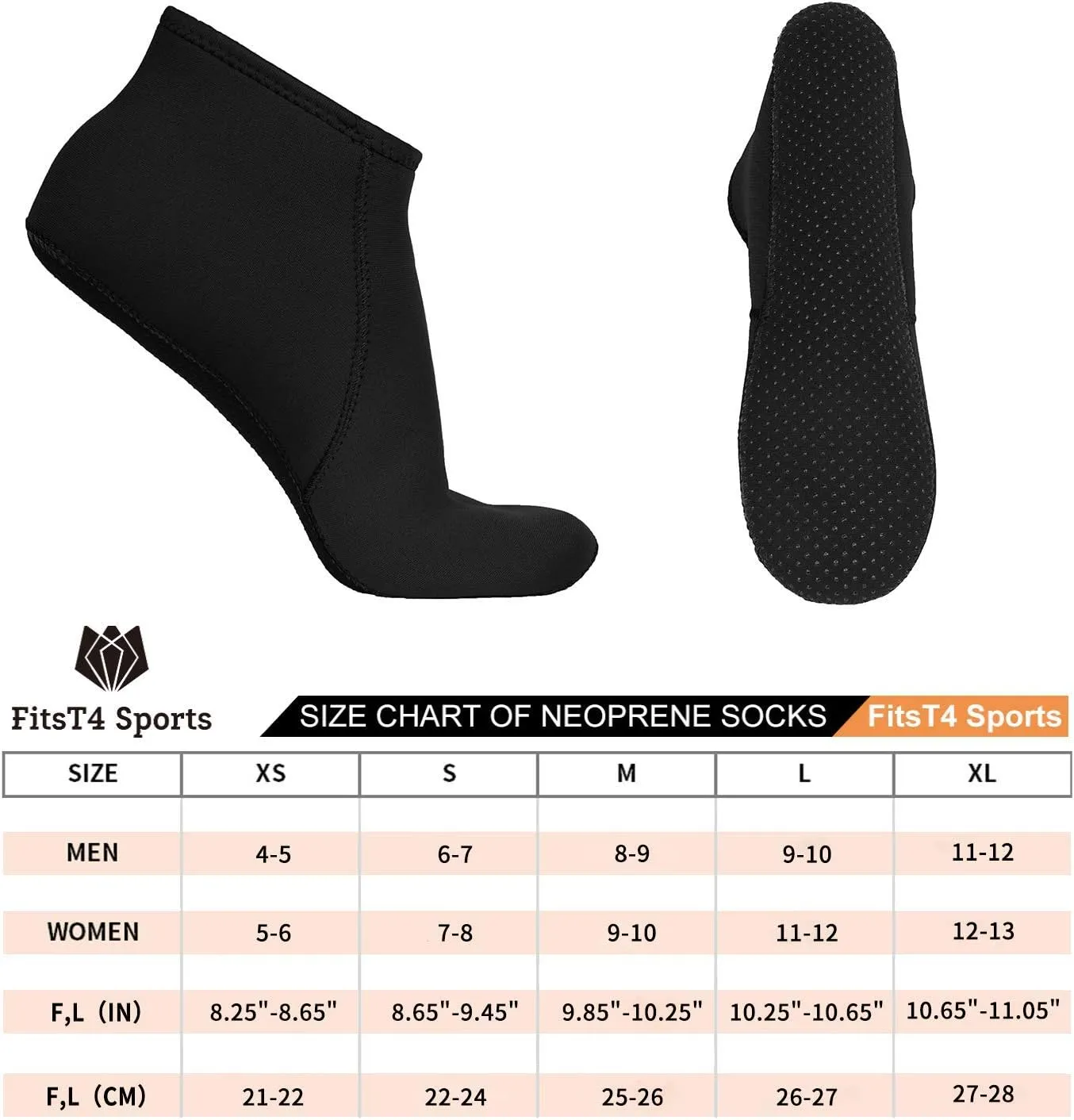 FitsT4 Sports Neoprene Water Socks 3mm Snorkel Fin Anti-Slip Sock Swim Men Women Dive Wetsuit Booties