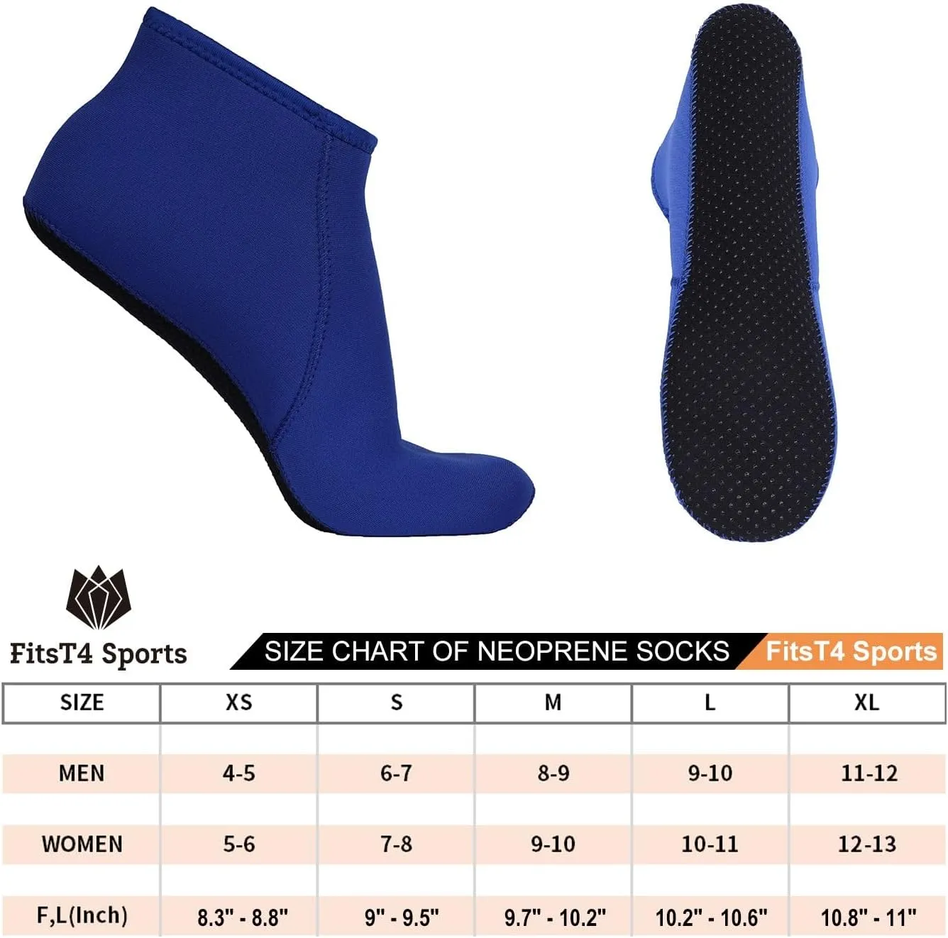 FitsT4 Sports Neoprene Water Socks 3mm Snorkel Fin Anti-Slip Sock Swim Men Women Dive Wetsuit Booties
