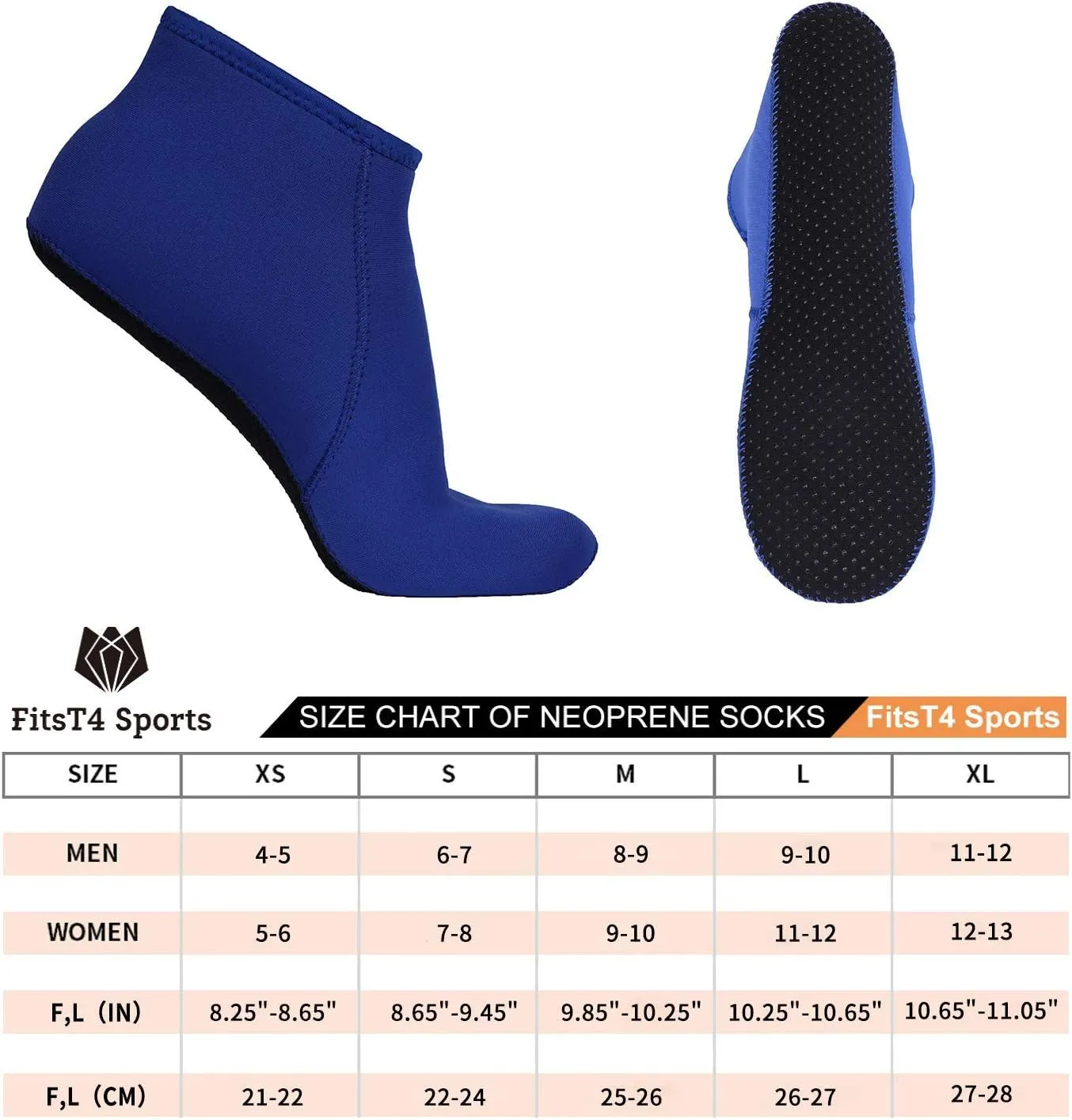 FitsT4 Sports Neoprene Water Socks 3mm Snorkel Fin Anti-Slip Sock Swim Men Women Dive Wetsuit Booties