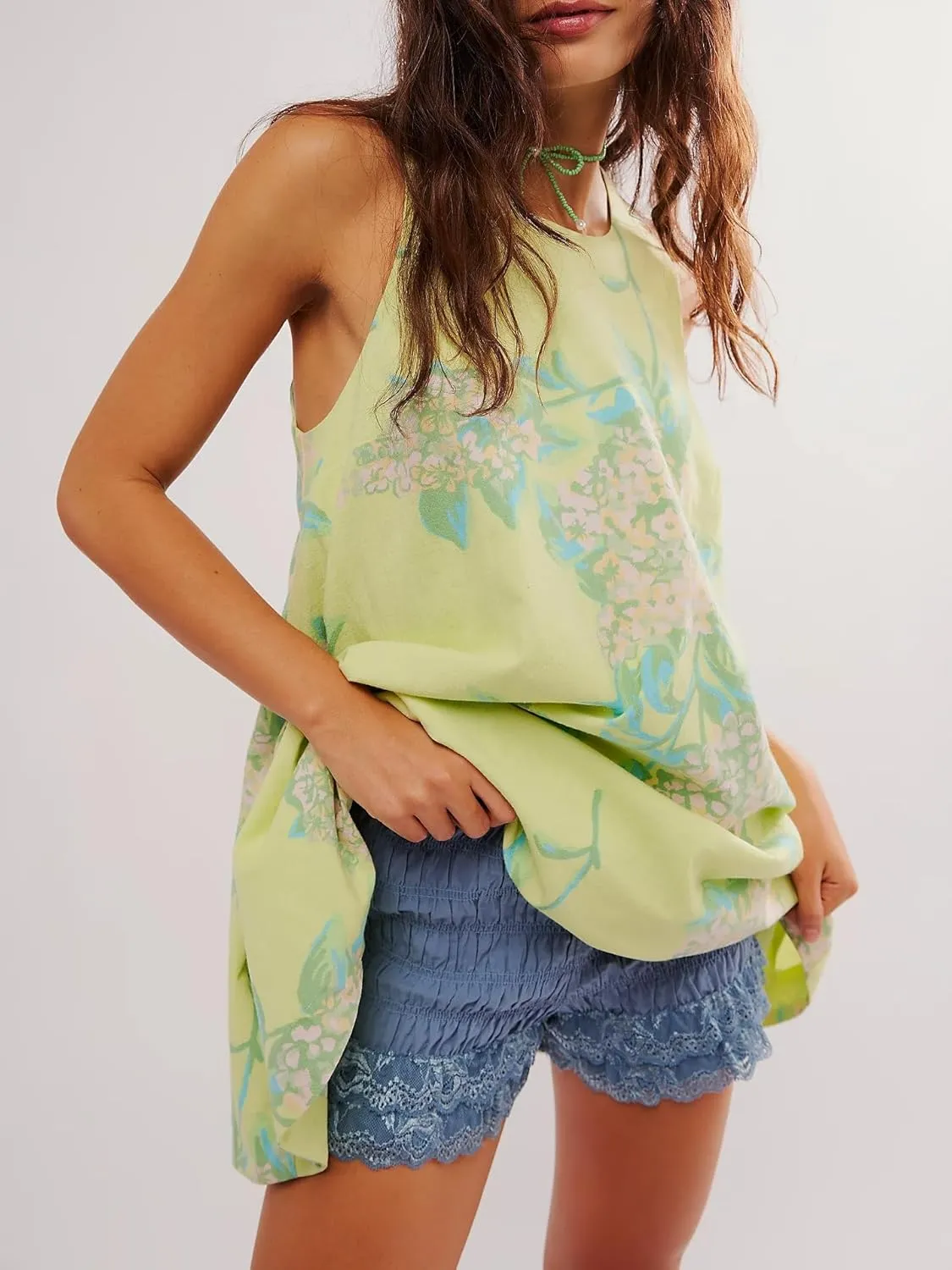 Floral Sleeveless Backless Mini Dress for Women Summer Loose Swing Flowy Sundress with Pockets