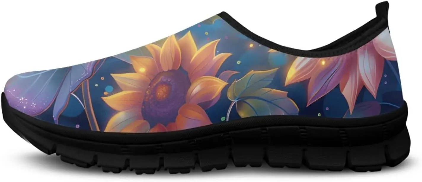 Flowers Print Mesh Shoes for Women Breathable Non-Slip Casual Loafers Fashion Running Hikking Sneaker for Outdoor