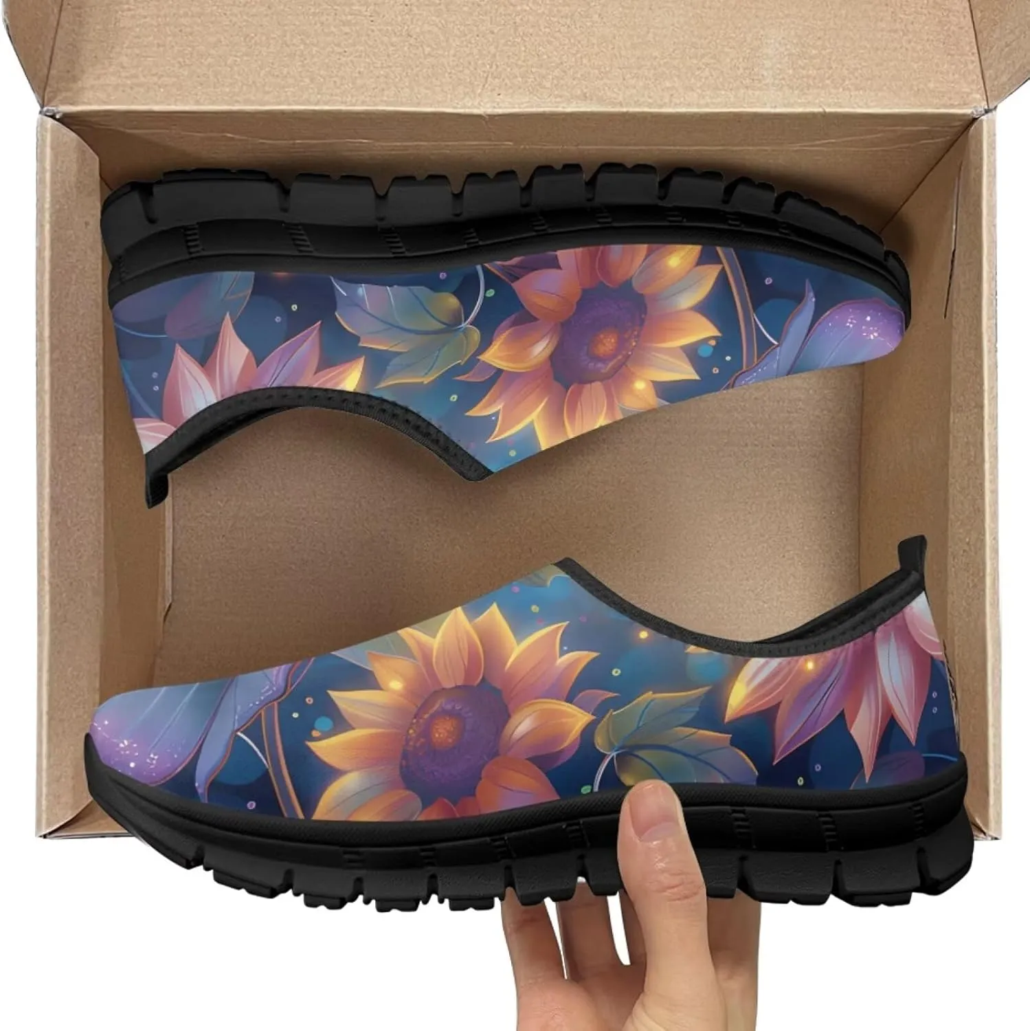 Flowers Print Mesh Shoes for Women Breathable Non-Slip Casual Loafers Fashion Running Hikking Sneaker for Outdoor