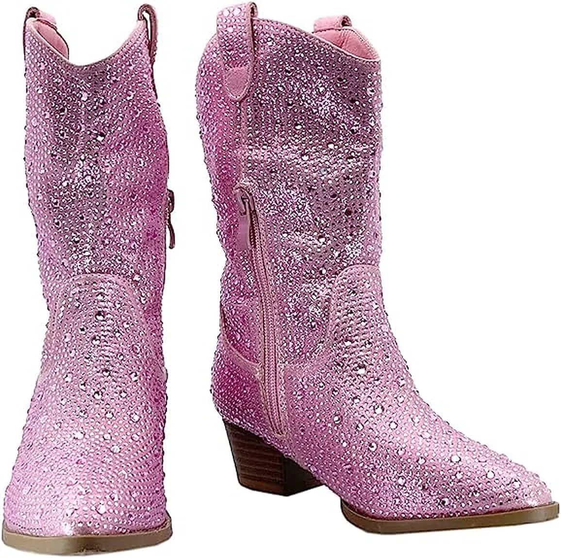 Forever Girls/Kids Rhinestone Western Cowgirl Cowboy Pointed Toe Low Heel Boots