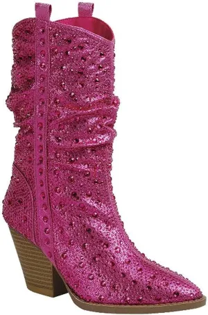 Forever Link Women's Rhinestone Cowboy Boots Western Mid Calf Boots