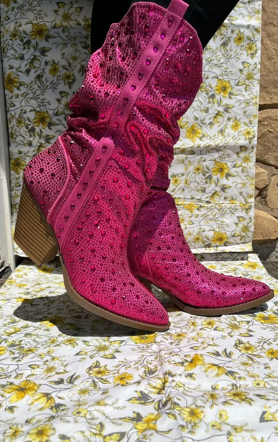 Forever Link Women's Rhinestone Cowboy Boots Western Mid Calf Boots