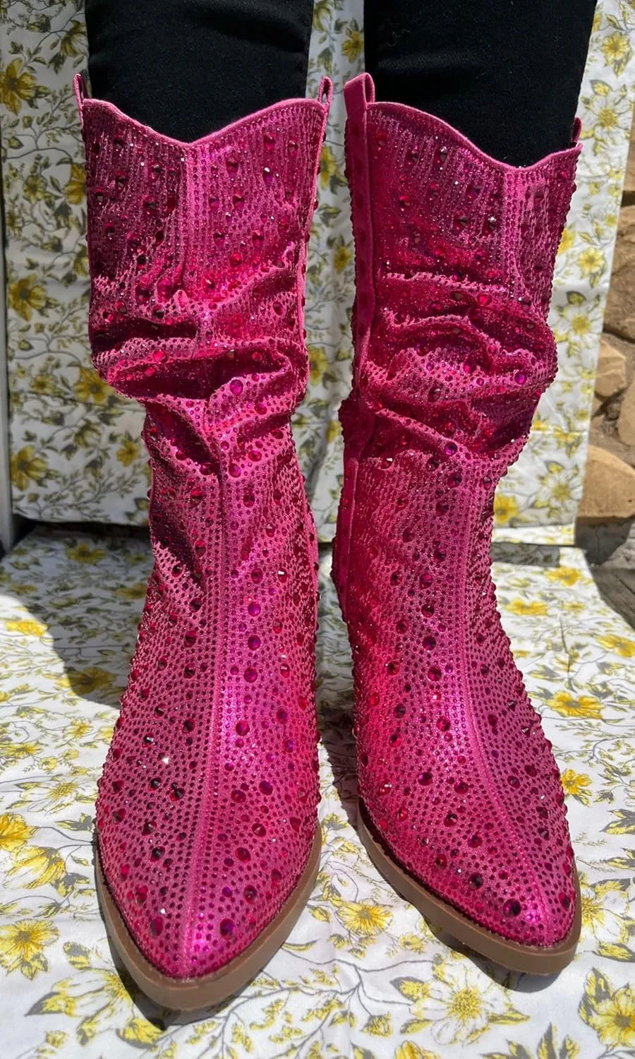 Forever Link Women's Rhinestone Cowboy Boots Western Mid Calf Boots