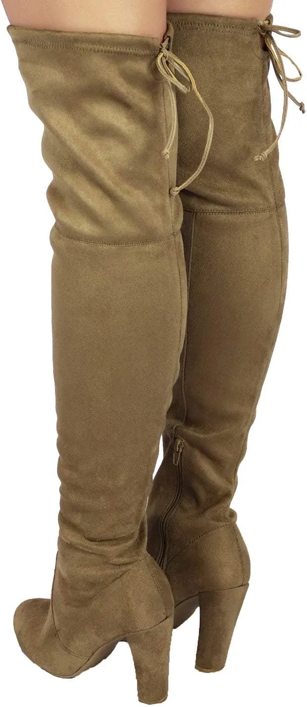 Forever Link Women's Stacked Chunky Heel Stretch Over The Knee Boot
