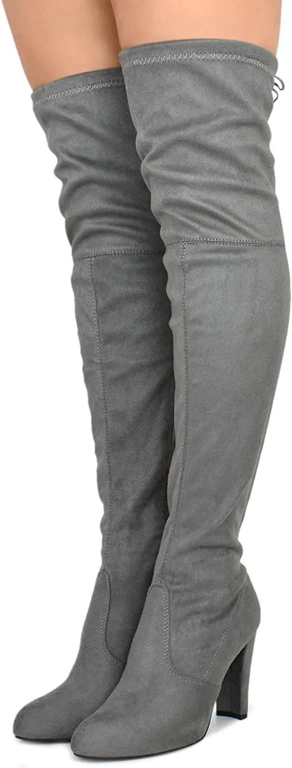 Forever Link Women's Stacked Chunky Heel Stretch Over The Knee Boot